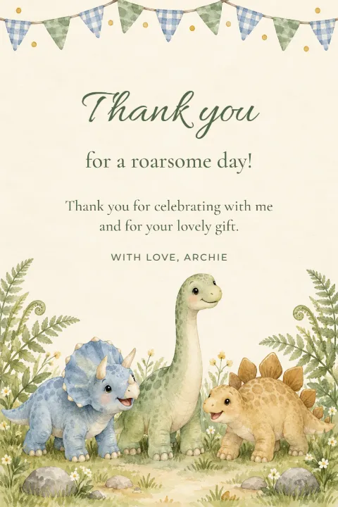 Thanks for a roarsome day – dinosaur card: printable design preview