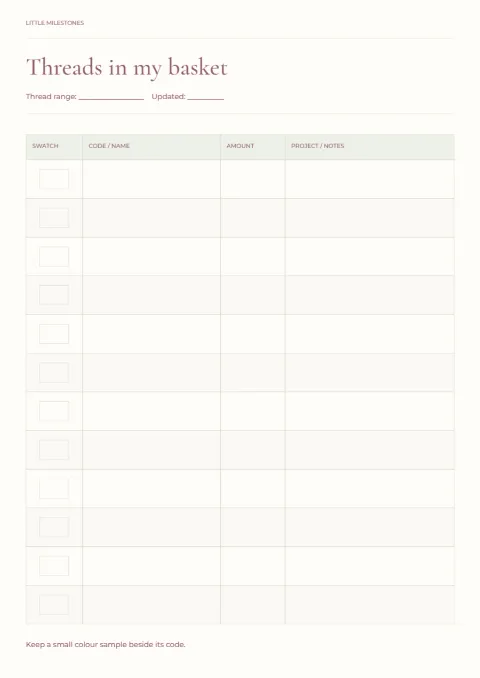 Threads in my basket – colour inventory: printable design preview