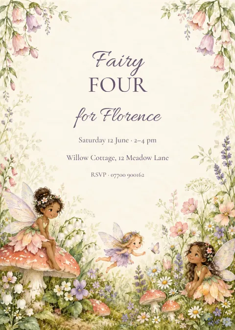 Fairy four – garden birthday: printable design preview