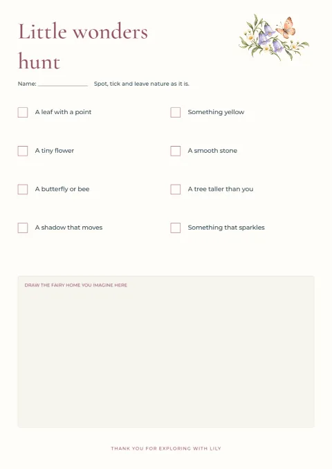 Little wonders hunt – fairy birthday activity: printable design preview