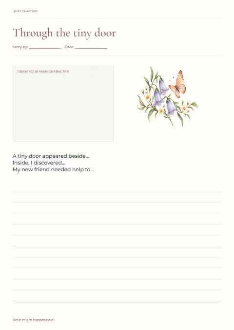 Through the tiny door – story journal: printable design preview
