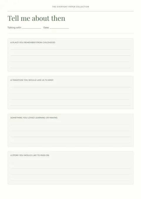 Tell me about then – family interview: printable design preview