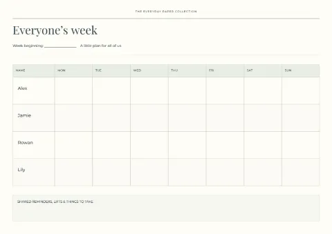 Everyone’s week – family organiser: printable design preview