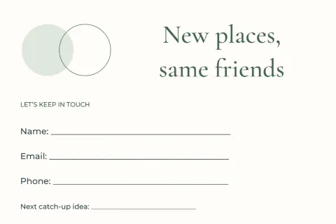 New places, same friends – contact card: printable design preview