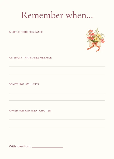 Remember when – farewell memory card: printable design preview