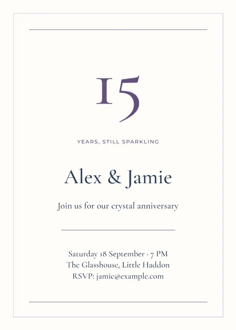 Fifteen years, still sparkling – anniversary party: printable design preview
