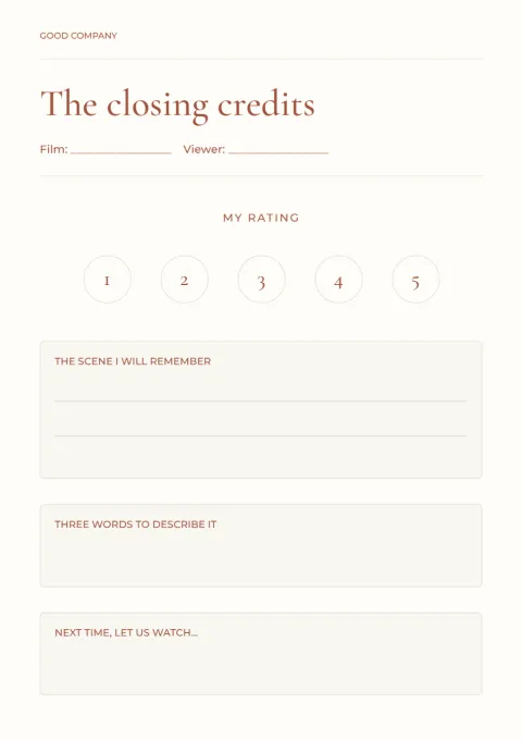 The closing credits – film club ballot: printable design preview