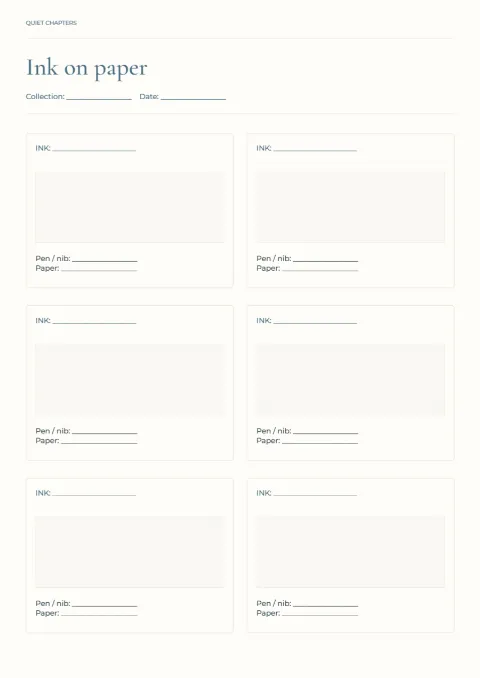 Ink on paper – pen and ink tracker: printable design preview