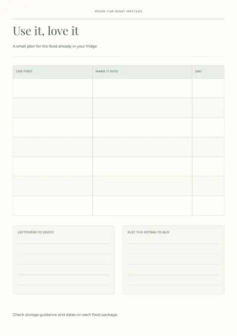 Use it, love it – fridge rescue plan: printable design preview