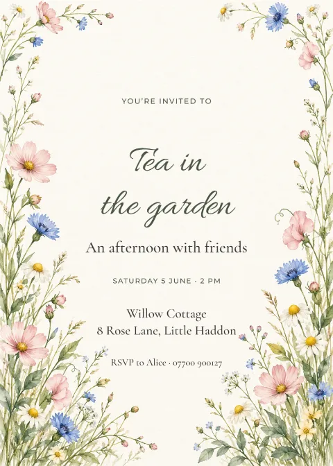 Tea in the garden – party invitation: printable design preview
