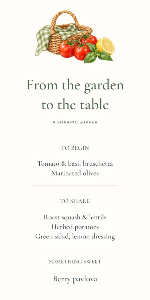 From the garden to the table – sharing menu: printable design preview