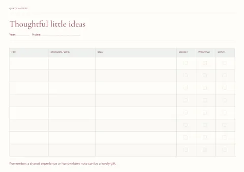 Thoughtful little ideas – gift tracker: printable design preview