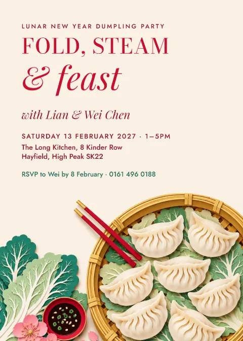 Year of the Goat – dumpling party invitation: printable design preview