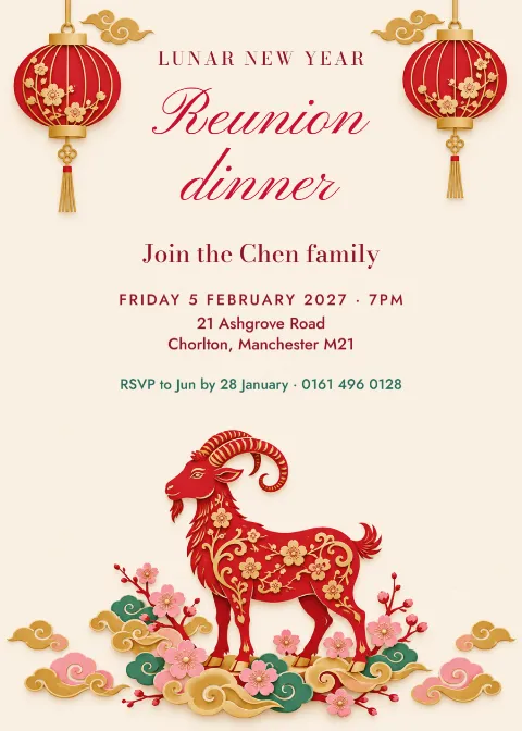 Year of the Goat – reunion dinner invitation: printable design preview