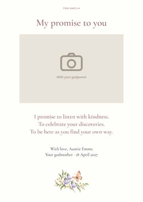 My promise to you – godparent keepsake: printable design preview