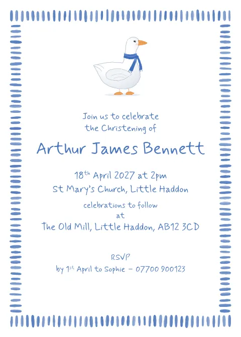 Goose christening (blue): printable design preview