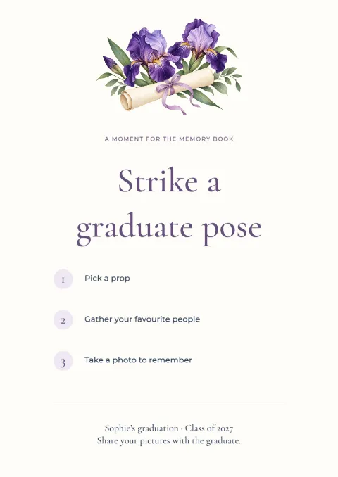 Strike a graduate pose – photo sign: printable design preview