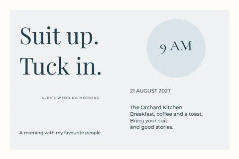 Suit up and tuck in – wedding morning breakfast: printable design preview