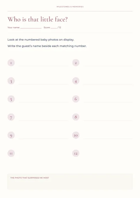 Who is that little face? – baby photo game: printable design preview