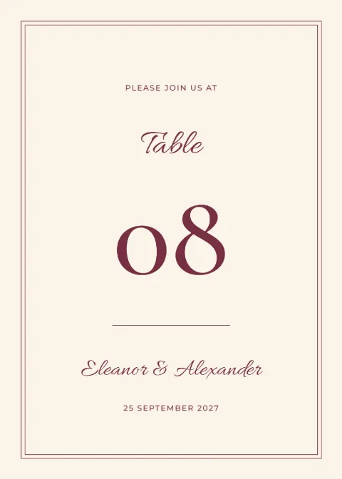 Burgundy heirloom – table number: printable design preview