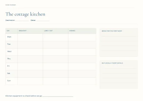 The cottage kitchen – holiday food plan: printable design preview