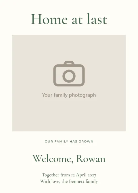 Home at last – adoption announcement: printable design preview