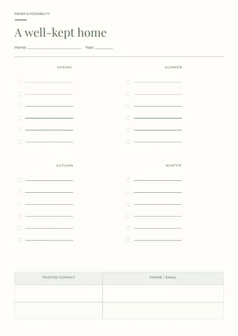 A well-kept home – seasonal planner: printable design preview