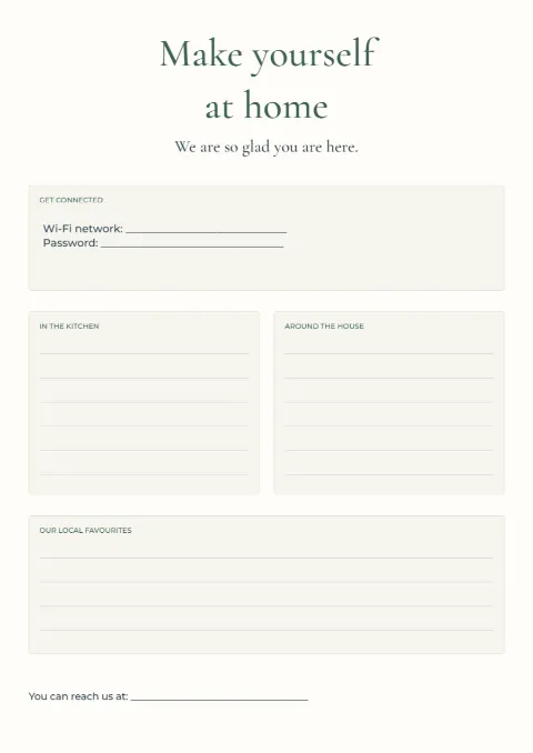 Make yourself at home – guest information: printable design preview