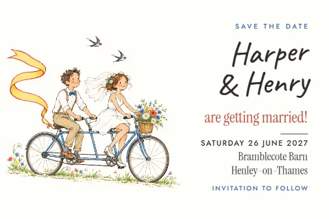 Ink & wash bicycle – save the date postcard: printable design preview