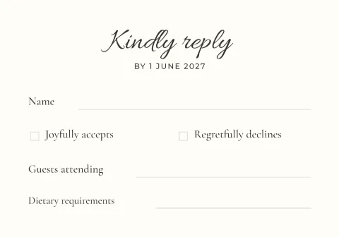 Ivory reply – RSVP card: printable design preview