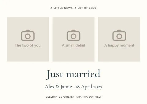 Three little moments – wedding announcement: printable design preview