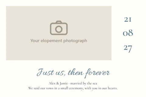 Just us, then forever – elopement announcement: printable design preview