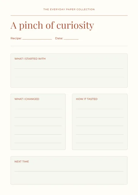 A pinch of curiosity – recipe experiment: printable design preview