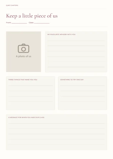 Keep a little piece of us – school farewell page: printable design preview