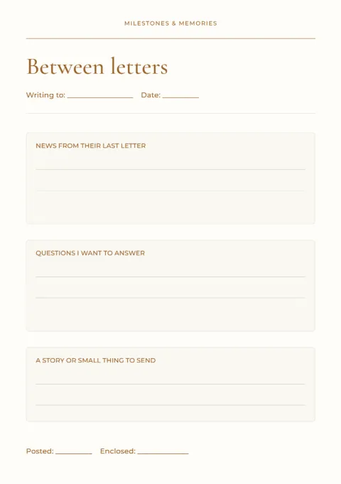Between letters – pen-pal journal: printable design preview