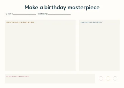 Make a birthday masterpiece – activity mat: printable design preview