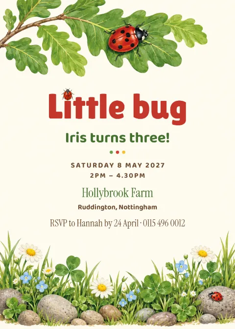 Little bug – ladybird third birthday invitation: printable design preview
