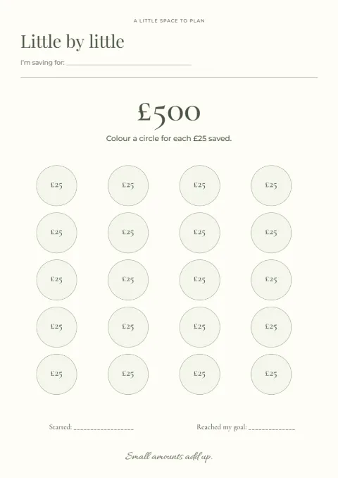 Little by little – savings tracker: printable design preview