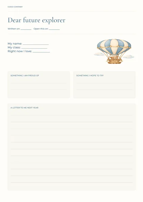 Dear future explorer – graduation time capsule: printable design preview