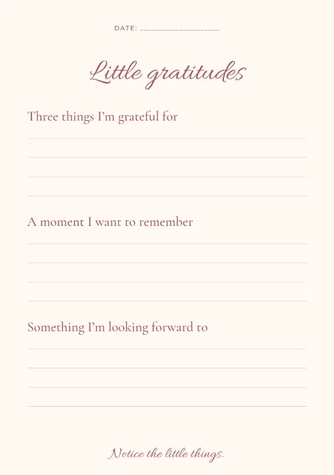 Little gratitudes – journal page: printable design preview