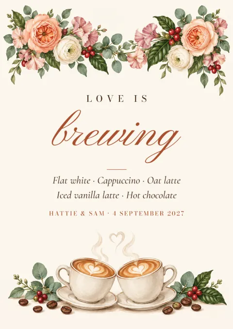Love is brewing – wedding coffee bar sign: printable design preview