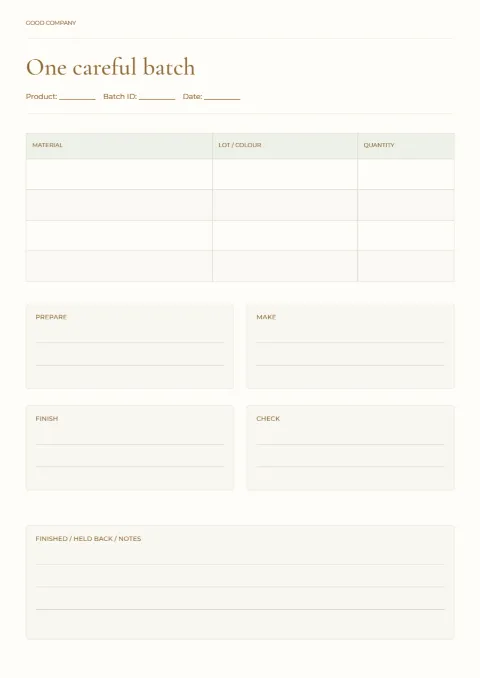 One careful batch – making record: printable design preview