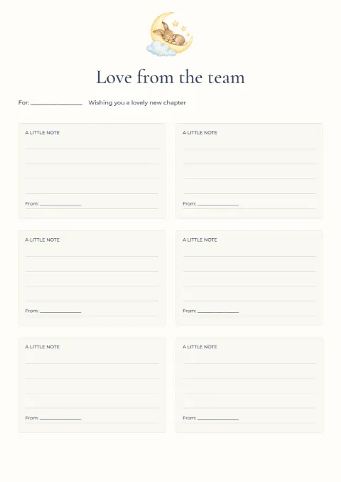 Love from the team – maternity leave messages: printable design preview