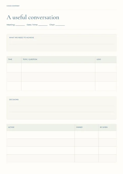 A useful conversation – meeting planner: printable design preview
