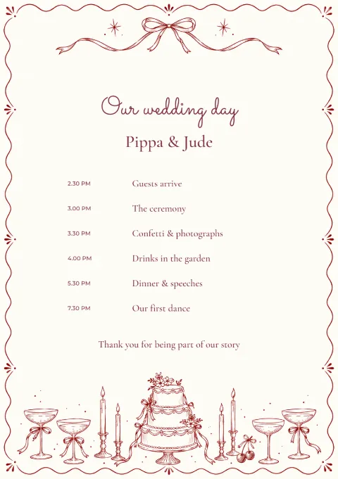 Merlot doodles – ceremony programme: printable design preview