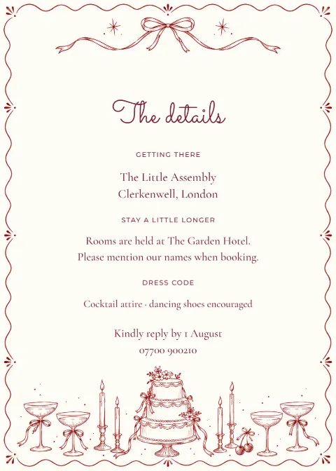 Merlot doodles – wedding details card: printable design preview