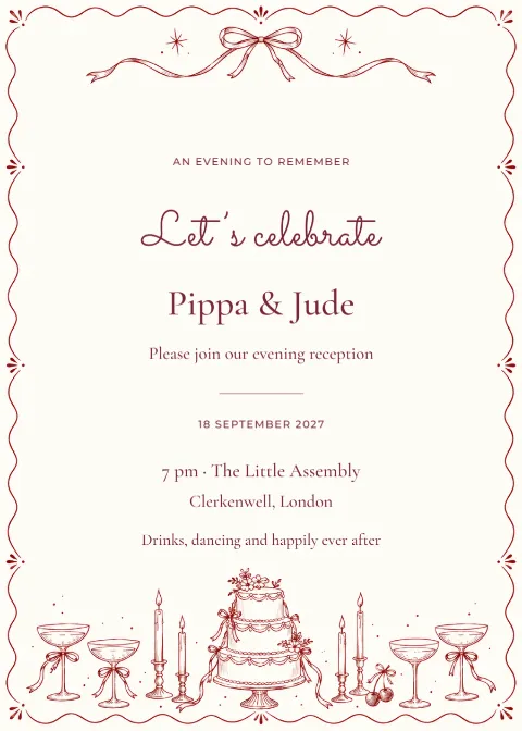 Merlot doodles – evening invitation: printable design preview