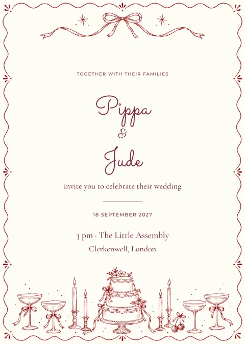 Merlot doodles – wedding invitation: printable design preview