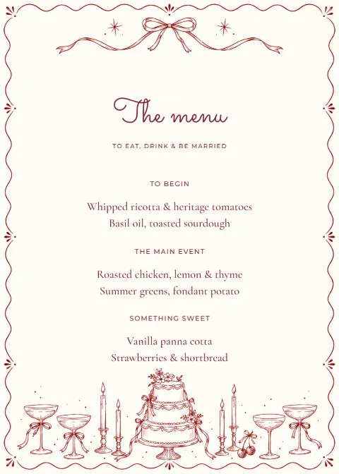 Merlot doodles – wedding menu: printable design preview