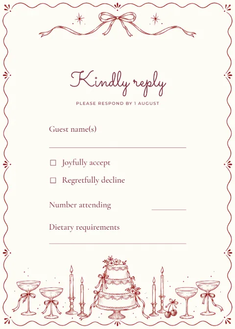 Merlot doodles – RSVP reply card: printable design preview